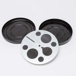 Vintage KODAK 16mm Movie Reel with Can - 7&quot; Diameter - Black Color EKC - Embossed Logo Film Can - Kodachrome Home Movie from 1938