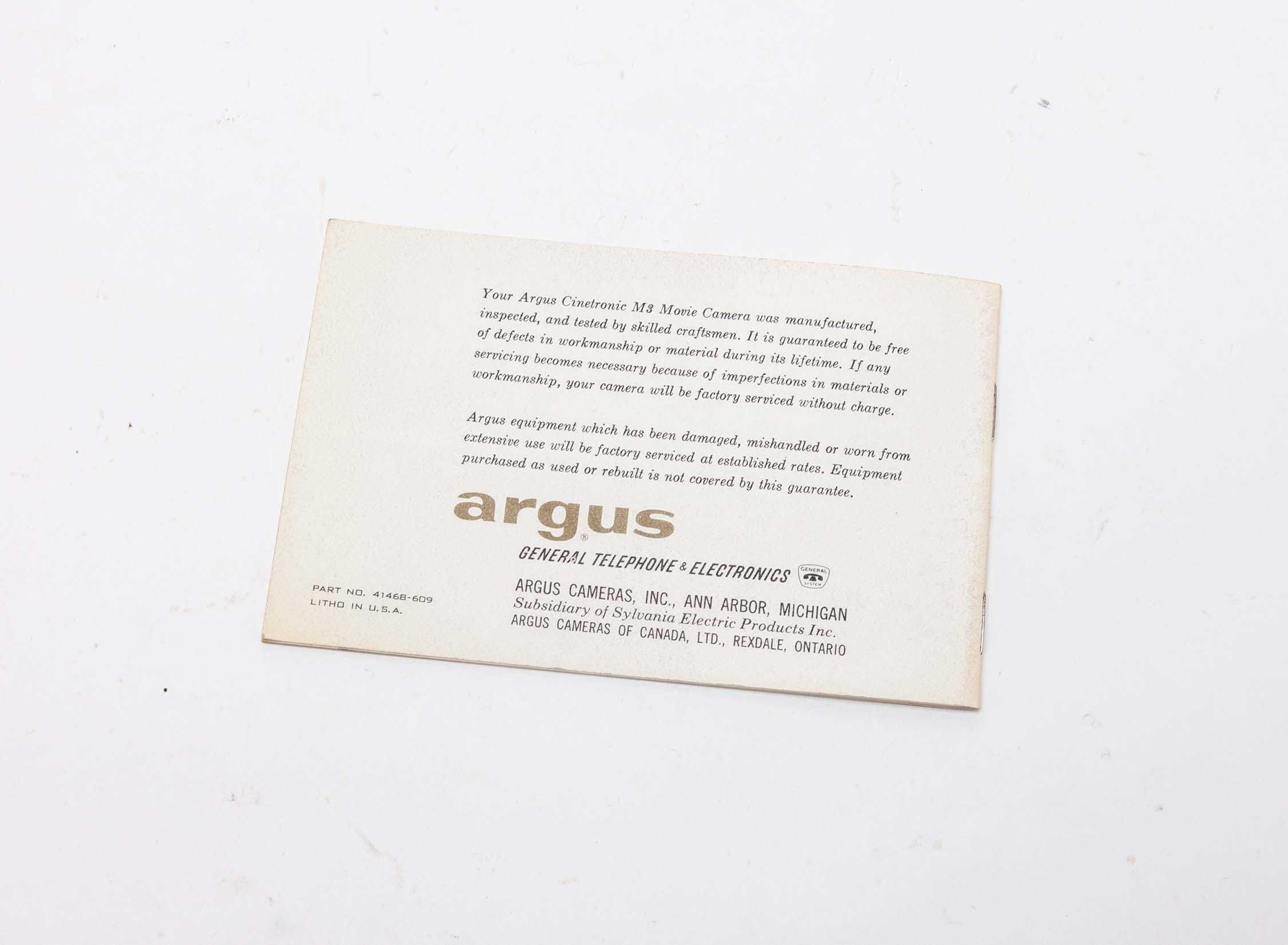 ARGUS CINETRONIC M3 Movie Camera Manual - Original Instruction Book - Etsy