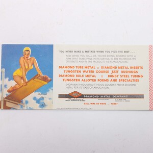 BLOTTER CARD - Gil Elvgren Pin-Up Girl - Diamond Metal Company - Brown and Bigelow Printing