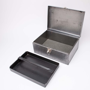 Vintage Gray Tool Box - Heavy All Steel Construction - Lift Out Tray - Unusual Size - from the 1960&#39;s