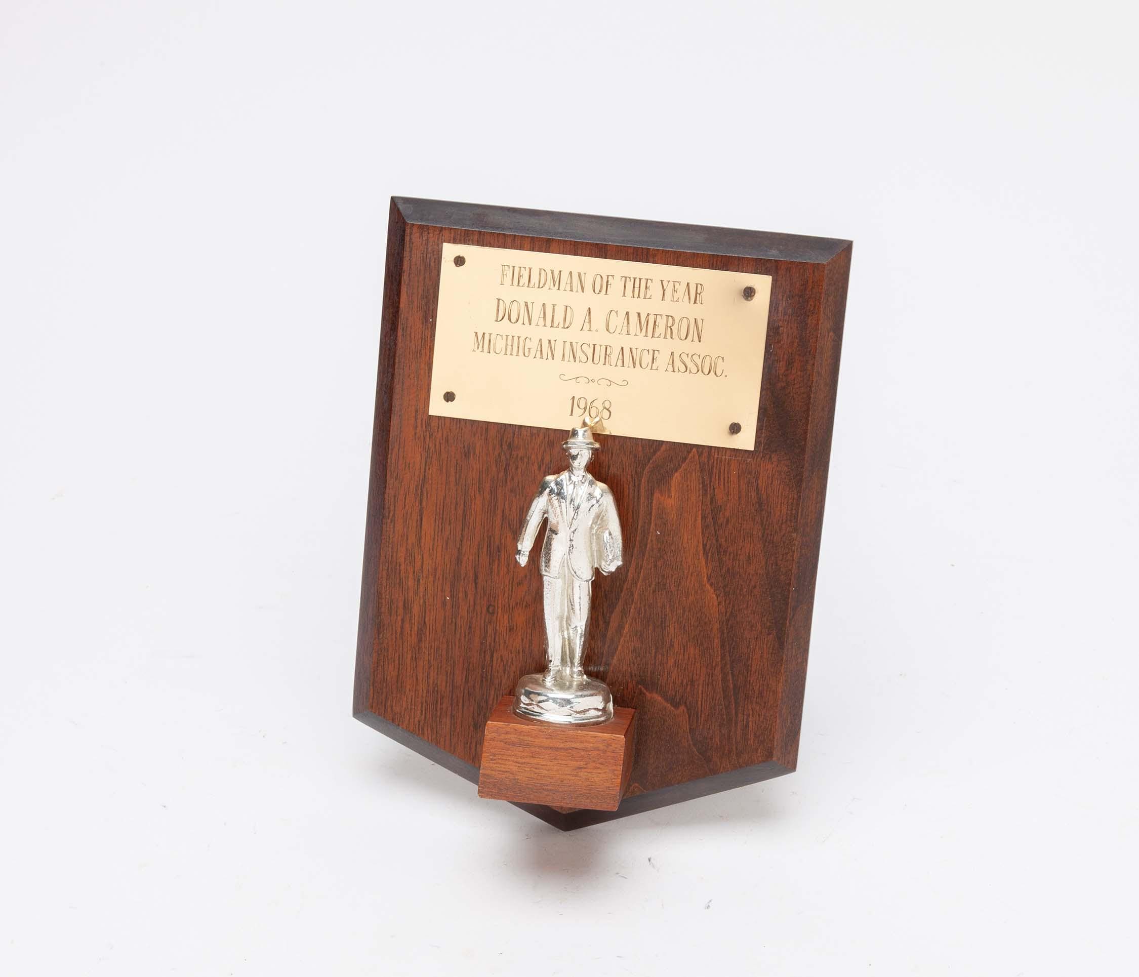 1960's BUSINESS SALESMAN Plaque Trophy - Michigan Insurance Assoc ...