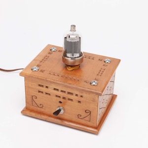 Custom Made Vacuum Tube Testor Light - Hand Carved Wood Box with RAYTHEON 6146 Tube on Top - Strange Piece