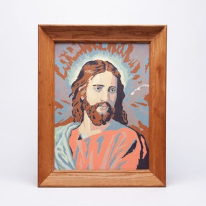 PORTRAIT of JESUS  - Beautiful Paint By Number Masterpiece - Original Painting in vintage Oak Frame