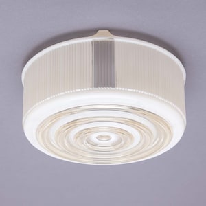 White and Clear Glass Ceiling Lamp Fixture - Round 8.5 Inch Diameter - Mid Century Classic Lighting