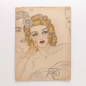 MOVIE STAR PORTRAIT  - Very Striking Pastel Drawing - original circa 1940&#39;s