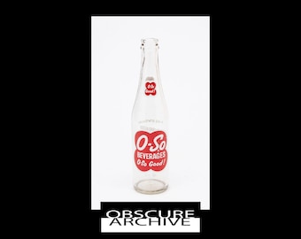 O-SO  BEVERAGES Soda Bottle - Cool Red Logo - 10 oz Size  - Classic 1960's Americana - - Soda Pop