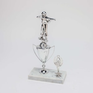 RIFLE SHOOTING TROPHY - Rare & Cool Display Piece - Vintage 1970&#39;s - Chrome Metal with Marble Base