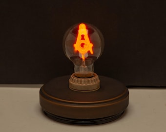 MASONIC EMBLEM Light Bulb - Framing Square and Compass Filament - from old Masonic lodge