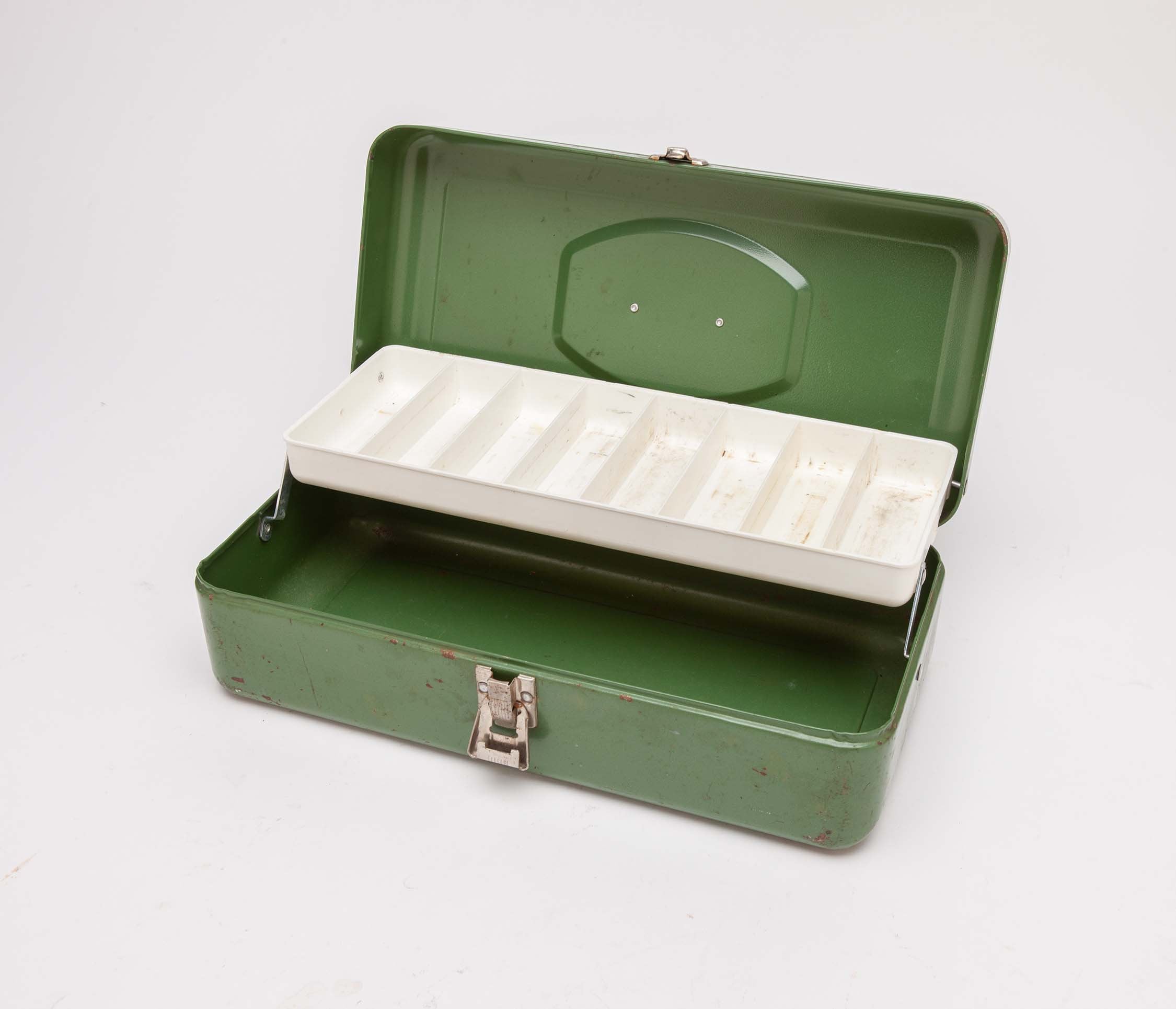 Vintage VICTOR Metal Toolbox or Tacklebox Single Tray Steel Green