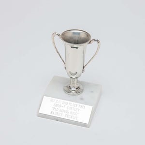 1970&#39;s TROPHY - Vintage Trophy with Large Silver Cup on Real Marble Base