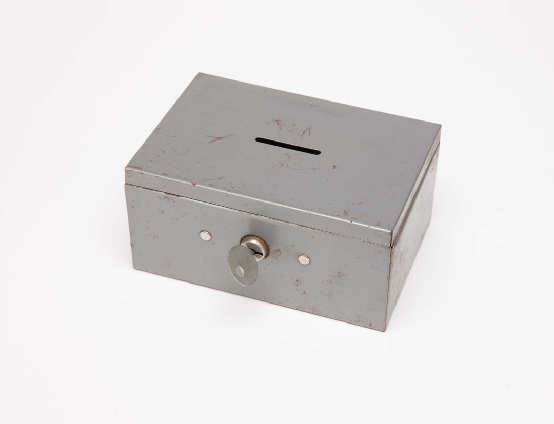 Vintage 1960's Metal Money Box With Key Coin Slot Bank Etsy