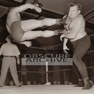 Who Says Wrestling Is Staged?  1960's Amazing Decisive Moment  - photograph from a 4x5 negative