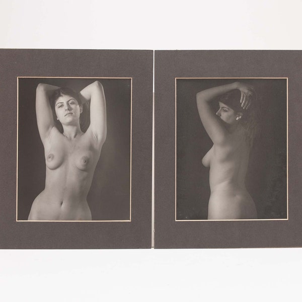 Studio Portraits - Semi Nudes with Dramatic Lighting - 1970's Original B&W Photographs - 8x10 mounted exhibit prints - - mature