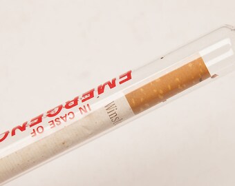 break glass in case of emergency cigarette EMERGENCY CIGARETTE With Match in Sealed Glass Tube - Souvenir of the  1970's - Winston Cigarette