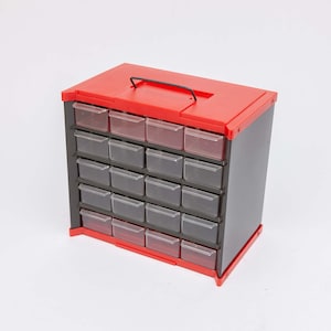 Vintage 20 Drawer Cabinet - Metal with Plastic Drawers - Red and Gray - Industrial Tool or Parts Box