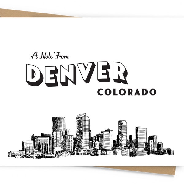 Just A Note From Denver, CO, Colorado Stationery, Denver Skyline, Thank You Card Pack, Greeting Card Set, Generic Stationery