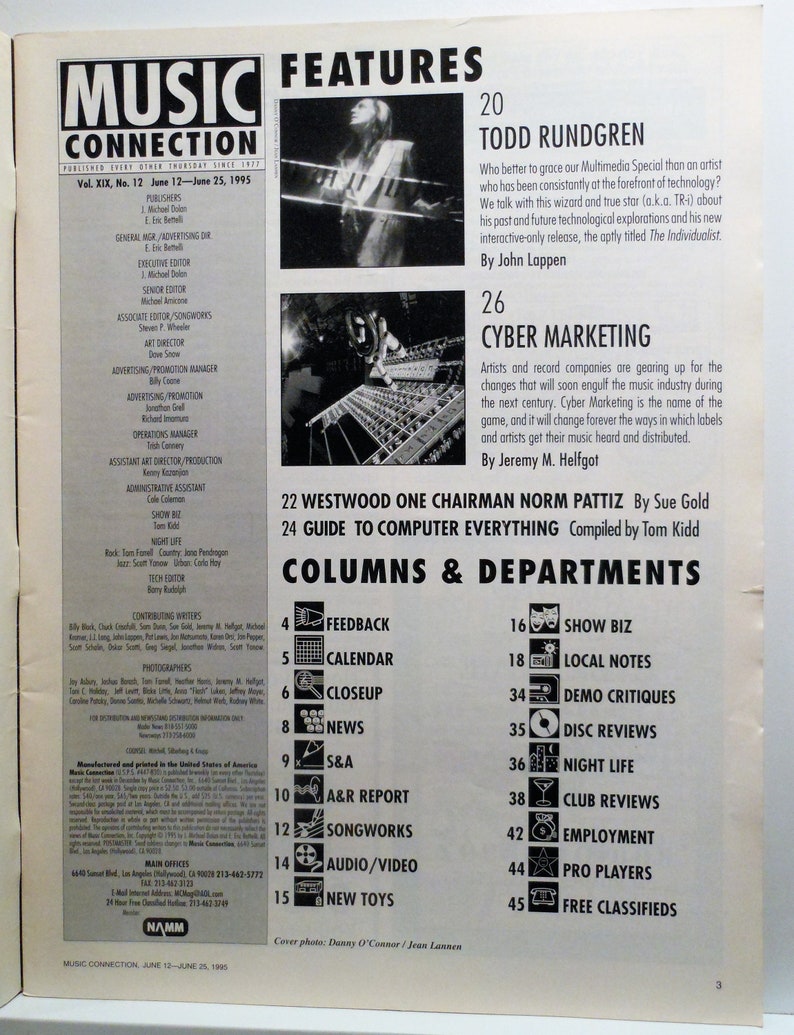 Todd Rundgren Image With Computer Todd Rundgren - June 1995 - Music Connection Magazine - VINTAGE - Etsy