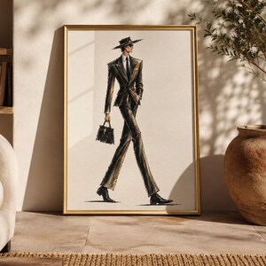 Mens Fashion Wall Art, Black Suit Illustration, Dapper Gentleman Printable Poster, Elegant Man Decor, Vintage Fashion Art, Men's Room Decor