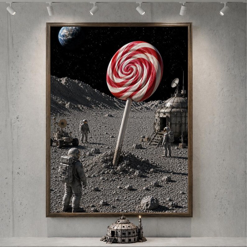 Décoration murale surréaliste « Bonbons sur la Lune », décor spatial ...