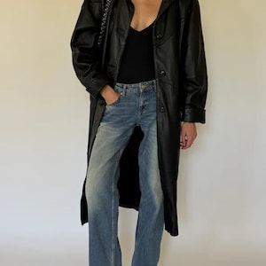 Black Leather Coat for Women, Long Leather Trench Coat, Oversized Gothic Jacket, Vintage Style Button Front Duster, Winter Outerwear