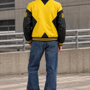 X-Men Inspired Leather Jacket | Black Yellow Comic Book Biker Coat (Fan Design)