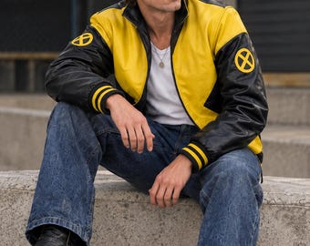 Chaqueta de cuero de X-Men / Chaqueta negra y amarilla mutante / Chaqueta de motociclista de cómic / Abrigo de cosplay de superhéroe / Regalo para fans de X-Men