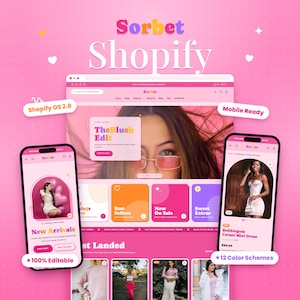 Pastel Shopify Theme, Cute Colorful Boutique Website Template, Kawaii Pink Gift Shop & Clothing Store, Whimsical Shopify OS 2.0 - Sorbet