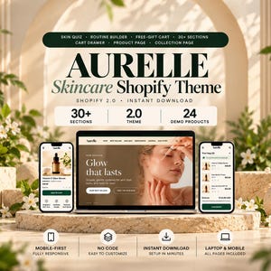 Tema Shopify Aurelle Skincare / Modello per negozio di bellezza mobile-first (Download immediato)