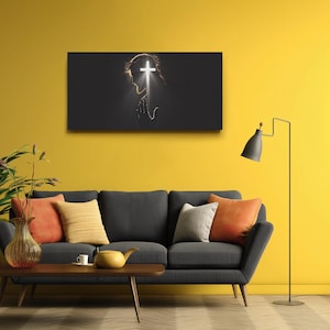 Jesus Canvas Wall Art: Staff of Salvation, Dark Brown Gold Religious Mural