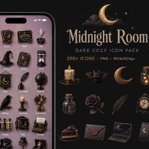 Witchy Dark Academia-appikoner | Mystisk lila gotisk startskärm (digital nedladdning)
