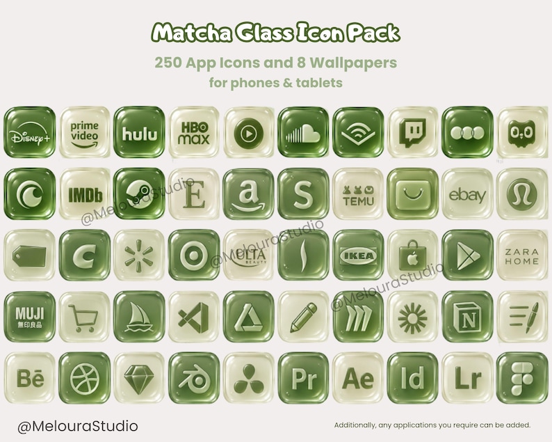 Matcha Glass iPhone Icon Pack, 250+ App Icons, 8 Wallpapers (digital ...