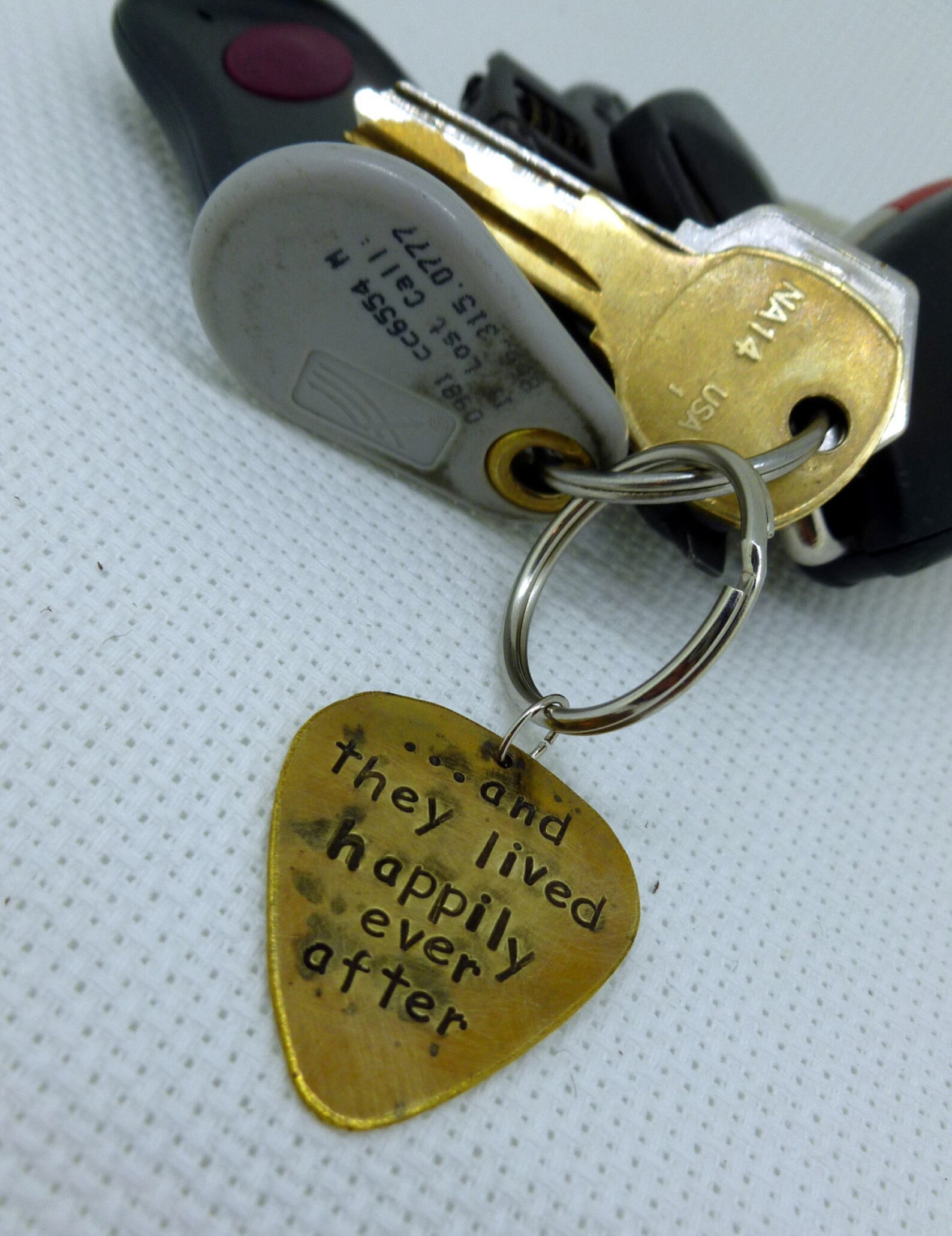 Guitar Pick Keychain Hand Stamped & Antiqued Brass Etsy
