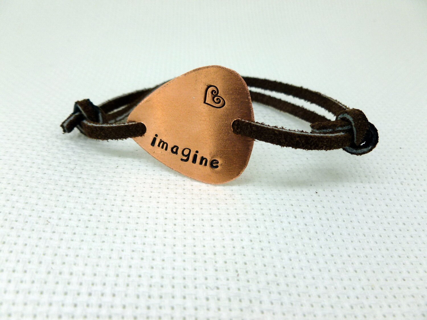 Copper Guitar Pick Bracelet Leather Imagine Personalized Etsy
