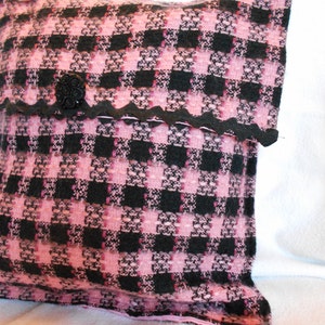 Pink and Black wool look cotton blend plaid purse handbag with shoulder strap image 2