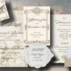 Hochzeitseinladungsset im Vintage-Toile-Stil, Sepia-Blumenmuster, Viktorianisch-Romantisch (Digitaler Download)