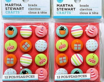 24 pcs Martha Stewart Brads / Modern Festive Fabric Brads/Cake/Cupcake/Party Hat Birthday Party Shower Decoration / 2 pack of 12