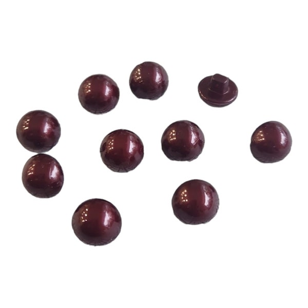 Maroon Pearl Buttons for Wedding Gown in Half Dome Shape with a Plastic Shank - 18 L - 11 mm - 7/16 inches