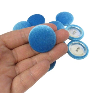 Aqua Blue Velvet Covered Shank Buttons for Sewing Projects Clothing Decorative Pillows Cushions and Cardmaking. 45L - 28mm - 1-1/8in