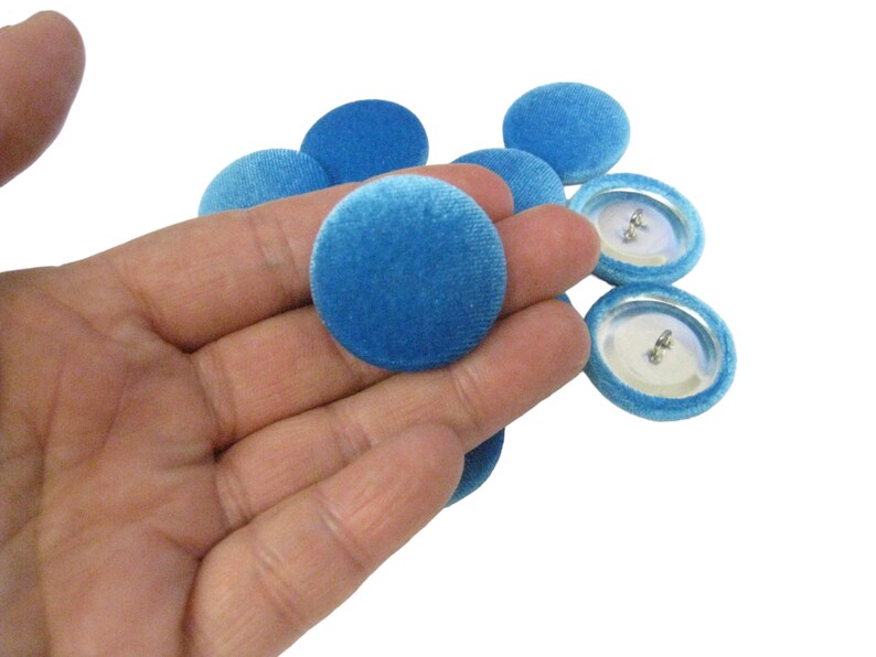 Aqua Blue Velvet Covered Shank Buttons for Sewing Projects Clothing Decorative Pillows Cushions and Cardmaking. 45L - 28mm - 1-1/8in