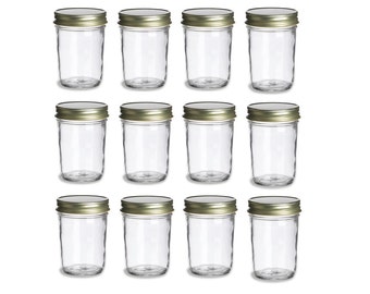 12 pcs 8 oz Mason Jars with Lids - You choose the color and style- Storage and Organization