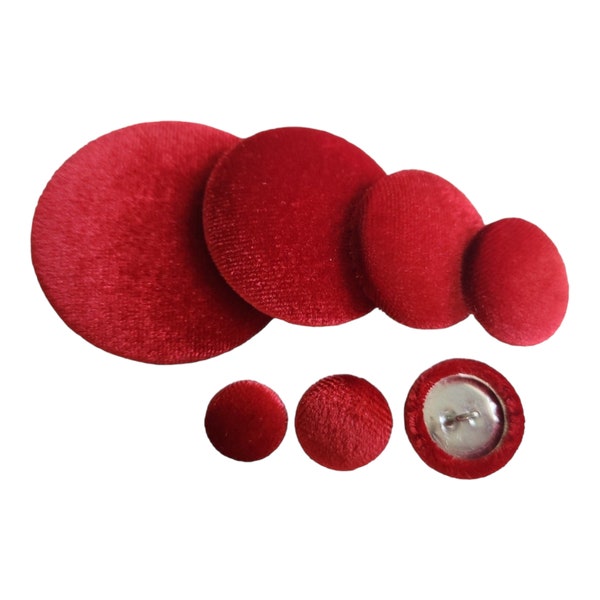 True Red Handmade Velvet Covered Buttons with a Shank for Knit Baby Clothes Scrapbooking Sewing  Notions and Flower Girl Dresses.