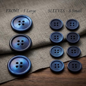 Deep Blue Trocas Shell Button Set - Luxury Premium Genuine Navy Buttons - Suit Jacket Blazer Sport Coat Front 20mm Sleeves 15mm