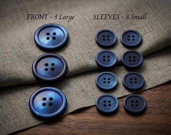 Deep Blue Trocas Shell Button Set - Luxury Premium Genuine Navy Buttons - Suit Jacket Blazer Sport Coat Front 20mm Sleeves 15mm