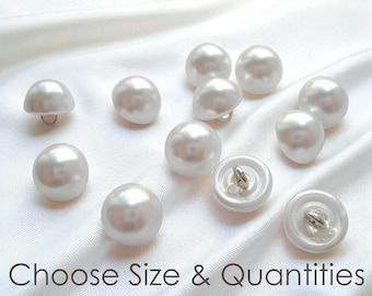 White Half Dome Pearl Bridal Buttons / Wedding Gown Graduation Dress and Baptism Gown Buttons 5/16, 3/8, 1/2 in, 8mm L14, 10mm L16, 12mm L20