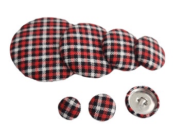 Black Red White Homespun Fabric Button With a Metal Shank for Coats, Suits, Jackets, Cardigans and Vests