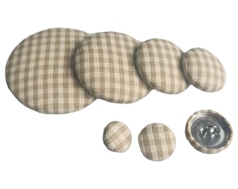 Khaki White Homespun Fabric Button With a Metal Shank for Coats, Suits, Jackets, Cardigans and Vests