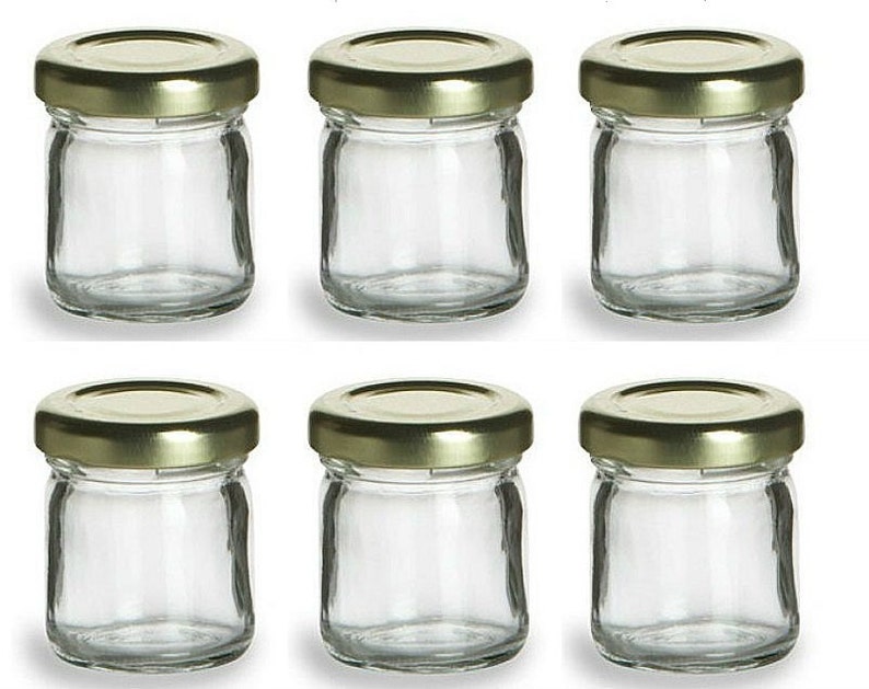 6 1.5 oz Mini Glass Jars for DIY Wedding jam jelly honey favors DIY Magnetic Spice Jars/ Storage and Organization image 2
