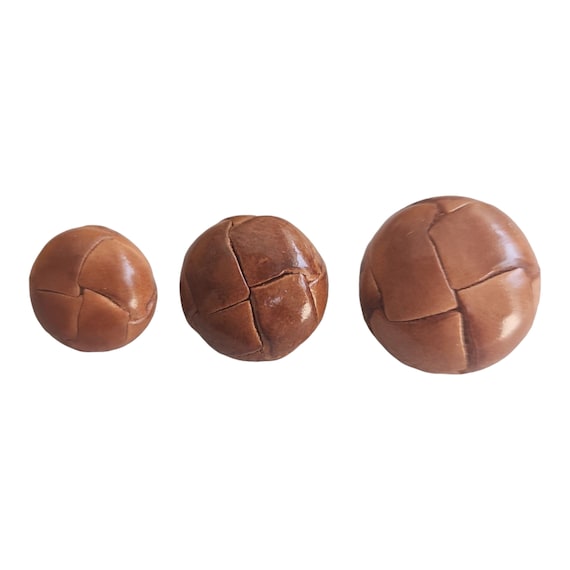 Natural Color Genuine Leather Buttons with Knot Style / For Leatherworking Upholstery Sewing and Chunky Knitwear, Burnished Shiny