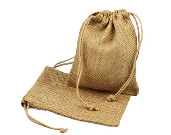 3 stuks, 3 x 5 inch natuurlijke jute, jutezakken met trekkoorden