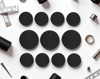 Black Grosgrain Satin Tuxedo Buttons Set - 8 Sleeve, 3 Suit Fronts - Made in the USA - Black Striped Sewing Fasteners, Closures, Formal Suit